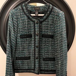 J Crew, never worn, tweed blue and black jacket; size 8; crested antique buttons